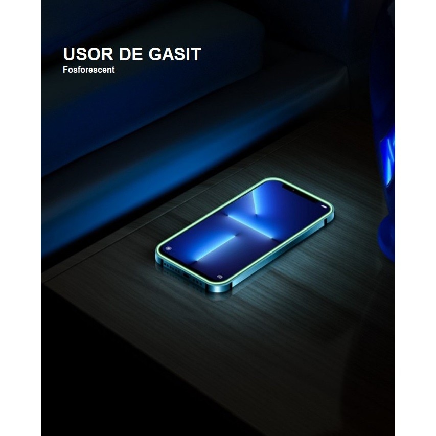 Folie de Sticla Securizata pentru Apple iPhone 15 Pro Max, Flippy, Luminous, Margine Fosforescenta Neon din Silicon, Mat, Anti-Amprenta, Protectie Completa, 9H, Portocaliu