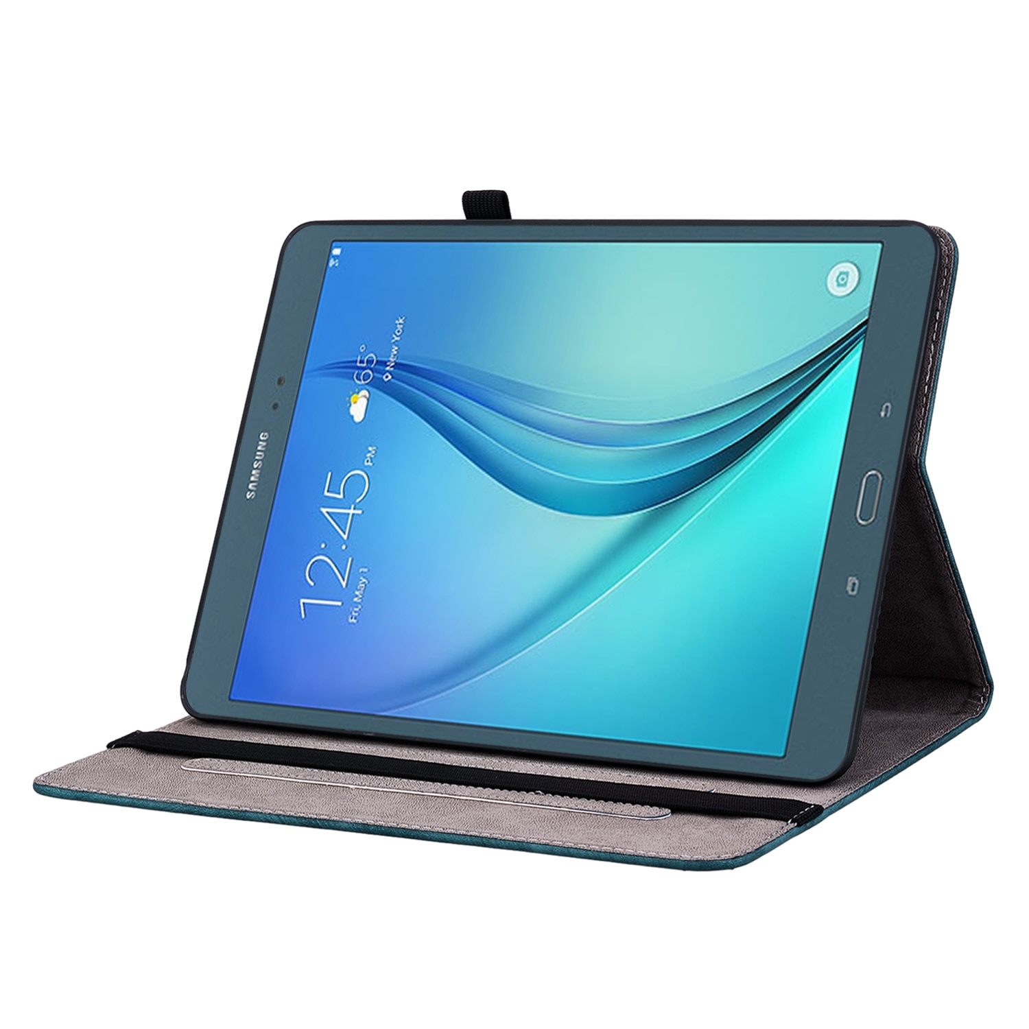 Husa tableta compatibila cu Samsung Galaxy Tab A9, piele gravata cu fluturi, inchidere magnetica, albastru inchis