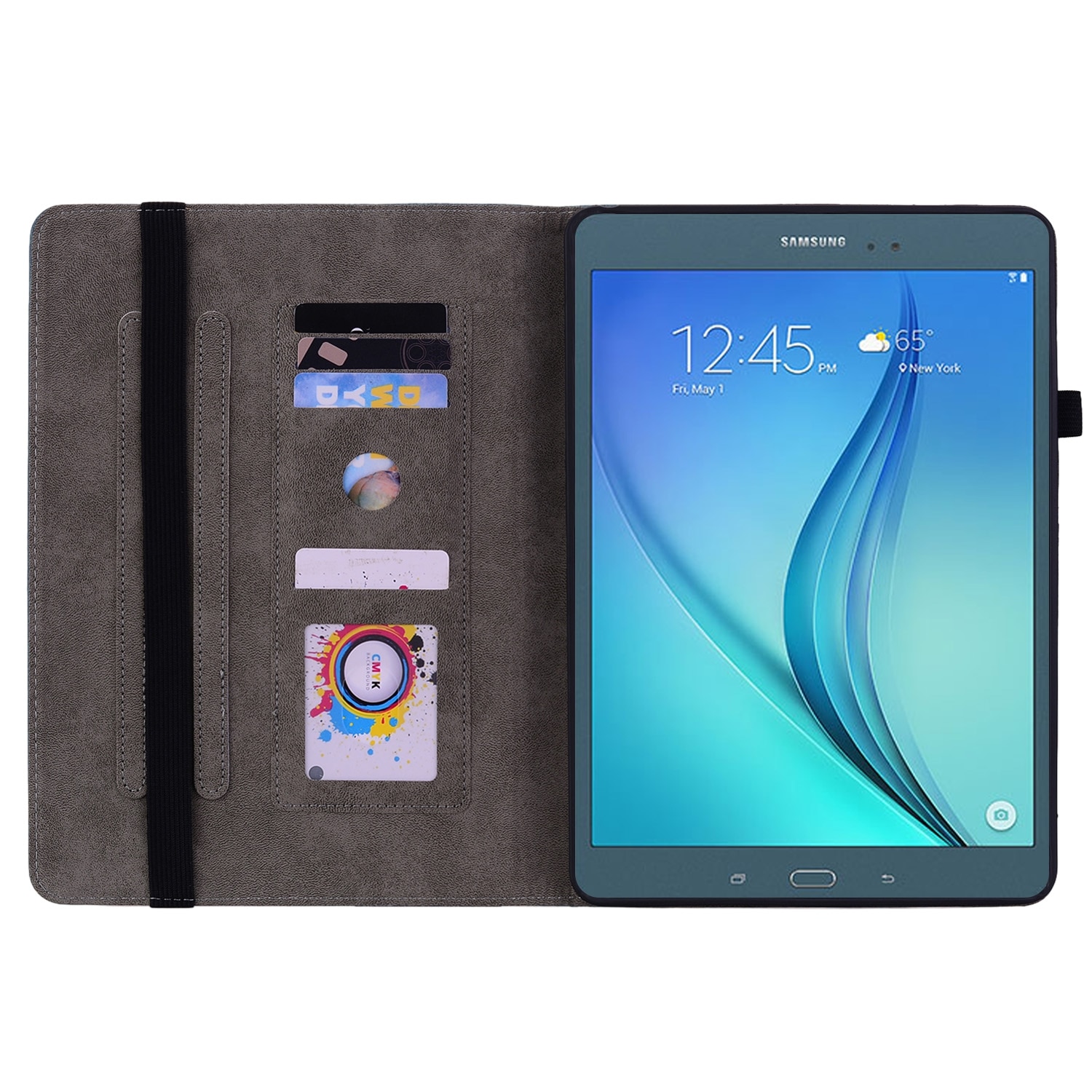 Husa tableta compatibila cu Samsung Galaxy Tab A9, piele gravata cu fluturi, inchidere magnetica, albastru inchis