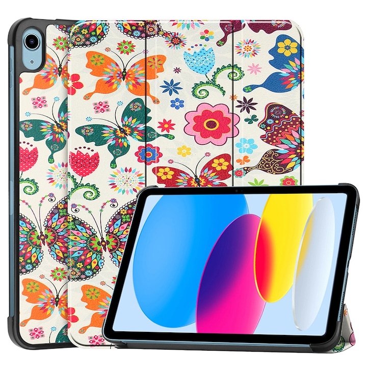 Husa compatibila cu Apple iPad 10 (2022), 10.9 inchi, Tip carte, Bounce Comando, Protectie completa, Stand, Butterfly