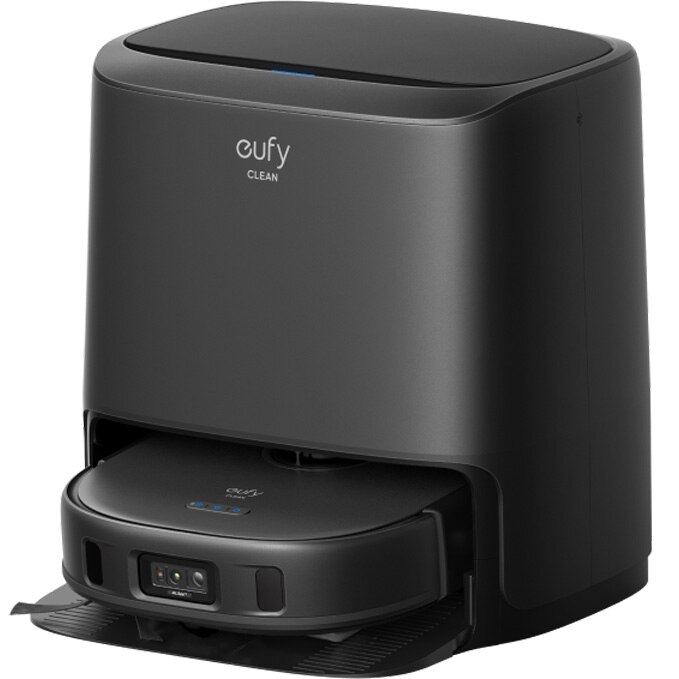 Robot aspirator eufy Clean X9 Pro cu mop si statie de curatare, putere de aspirare 5.500 Pa, 2 mopuri rotativi, curatare si uscare automata a mopului la 40°, detectarea obstacolelor AI