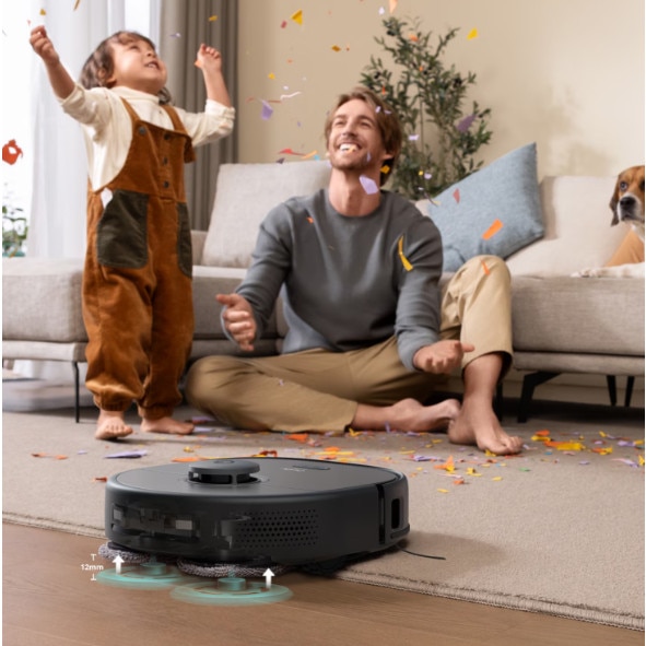 Robot aspirator eufy Clean X9 Pro cu mop si statie de curatare, putere de aspirare 5.500 Pa, 2 mopuri rotativi, curatare si uscare automata a mopului la 40°, detectarea obstacolelor AI