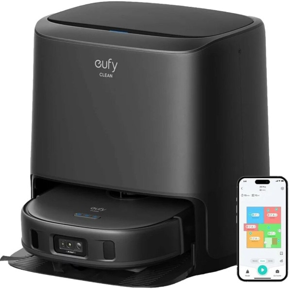 Robot aspirator eufy Clean X9 Pro cu mop si statie de curatare, putere de aspirare 5.500 Pa, 2 mopuri rotativi, curatare si uscare automata a mopului la 40°, detectarea obstacolelor AI