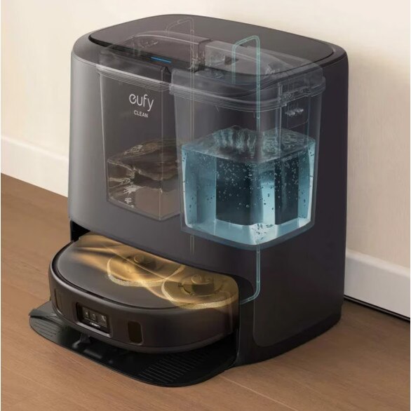 Robot aspirator eufy Clean X9 Pro cu mop si statie de curatare, putere de aspirare 5.500 Pa, 2 mopuri rotativi, curatare si uscare automata a mopului la 40°, detectarea obstacolelor AI
