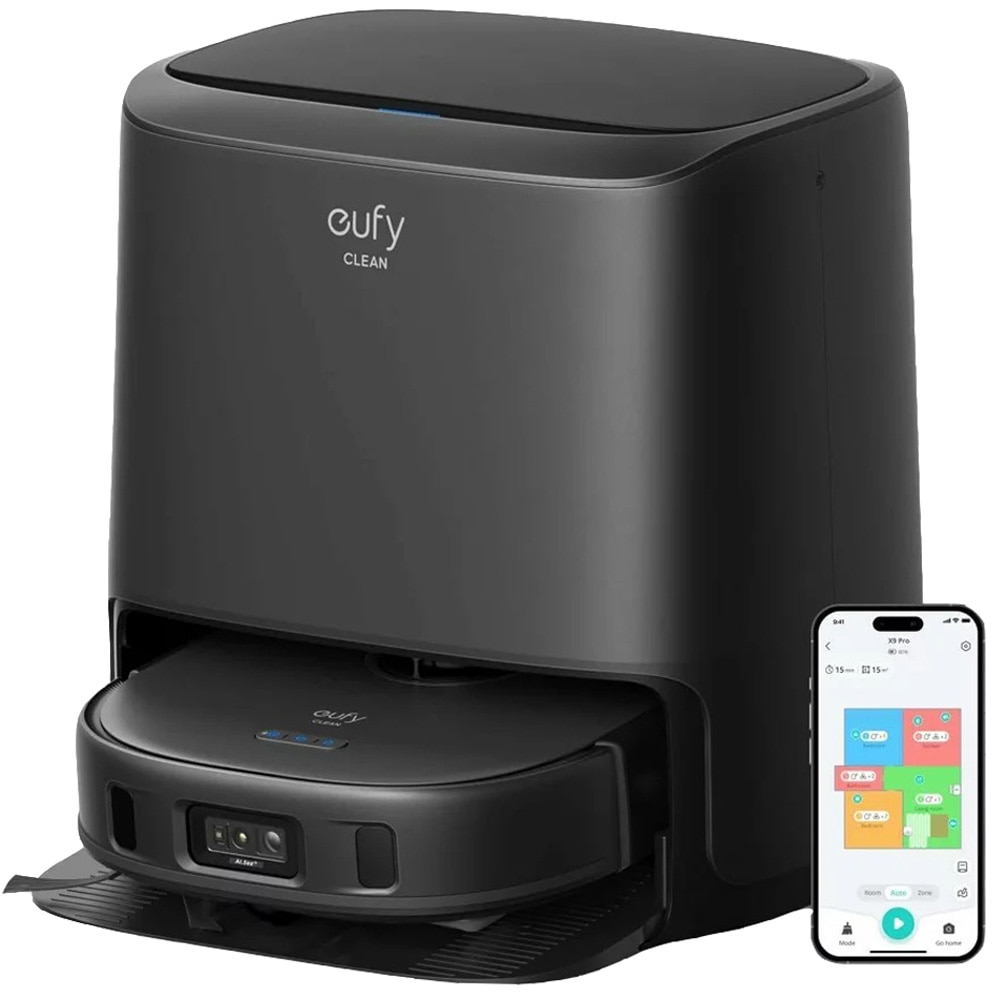 Robot aspirator eufy Clean X9 Pro cu mop si statie de curatare, putere de aspirare 5.500 Pa, 2 mopuri rotativi, curatare si uscare automata a mopului la 40°, detectarea obstacolelor AI