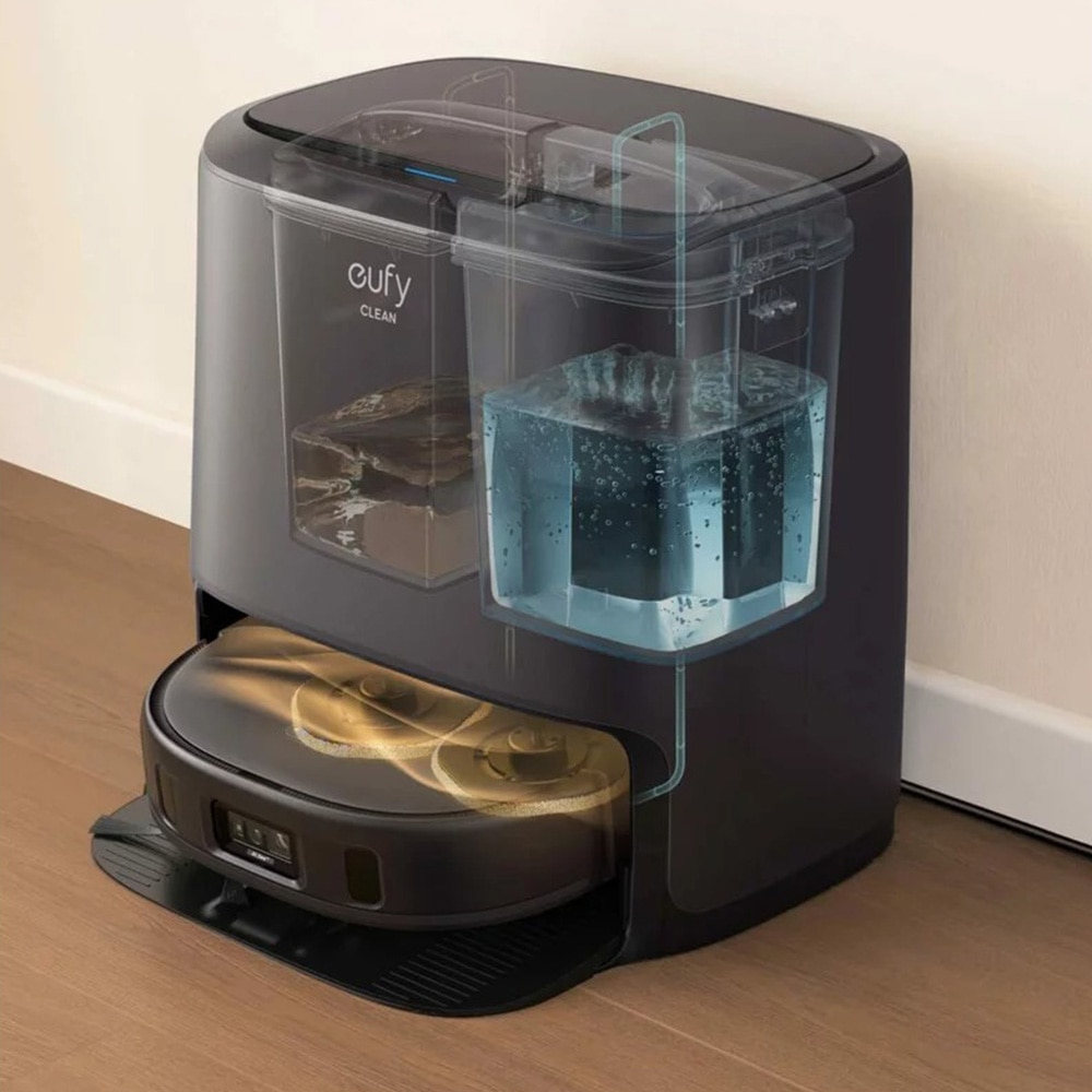 Robot aspirator eufy Clean X9 Pro cu mop si statie de curatare, putere de aspirare 5.500 Pa, 2 mopuri rotativi, curatare si uscare automata a mopului la 40°, detectarea obstacolelor AI