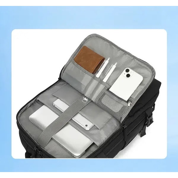 Rucsac de calatorie in material sintetic, extensibil 25–40L cu compartiment laptop 15.6", port USB si doua moduri de purtare, IZO-CJ-K0502-2026-0721-1721, crem cu accente maro