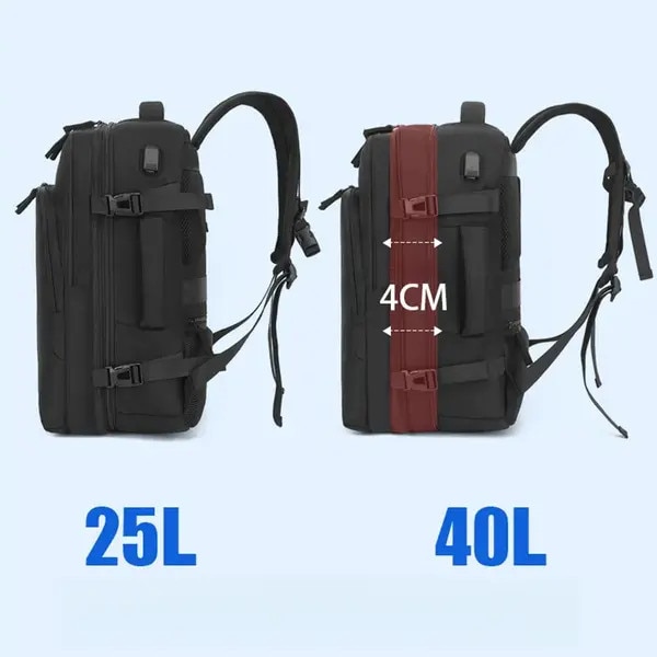 Rucsac de calatorie in material sintetic, extensibil 25–40L cu compartiment laptop 15.6", port USB si doua moduri de purtare, IZO-CJ-K0502-2026-0721-1721, crem cu accente maro