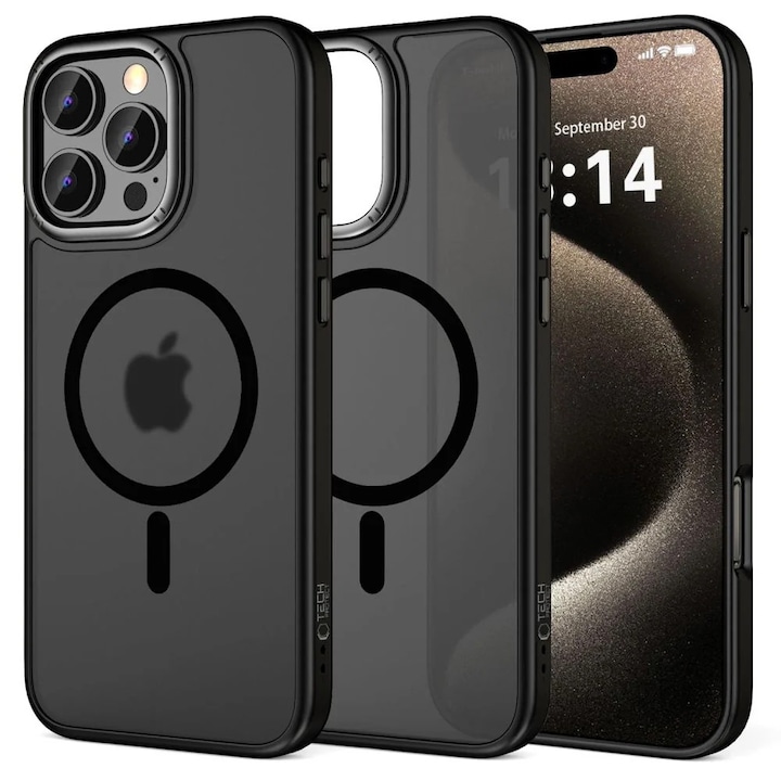 Carcasa TECH-PROTECT MagEdge MagSafe compatibila cu iPhone 16 Pro Matte Black/Gunmetal