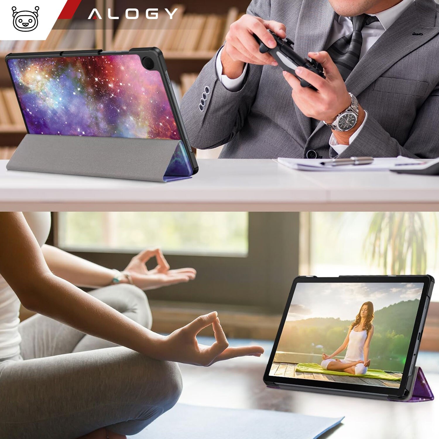 Etui pentru tableta Alogy Book Cover, Galaxy, ecologic, 11", set