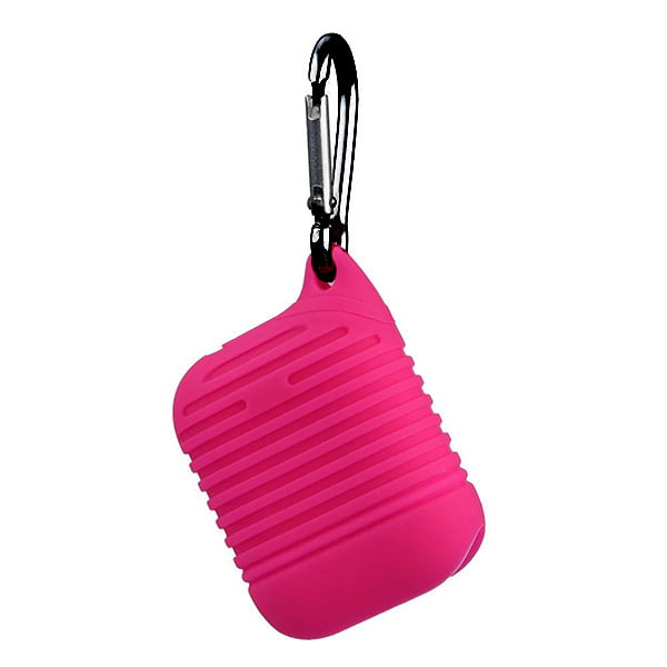 Husa de protectie din silicon pentru Apple AirPods 2, Carlig prindere, Magenta