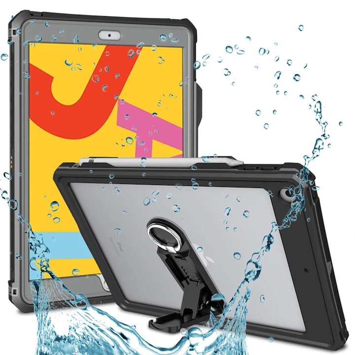 Husa Protectie Compatibila cu Waterproof IP68, ShellBox, iPad 10.2" (2019 / 2020 / 2021) - Black