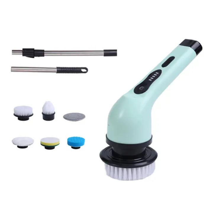 Perie electrica de curatare, 3/6/9 capete, verde, 25W, 2000mAh, 20x5x5cm