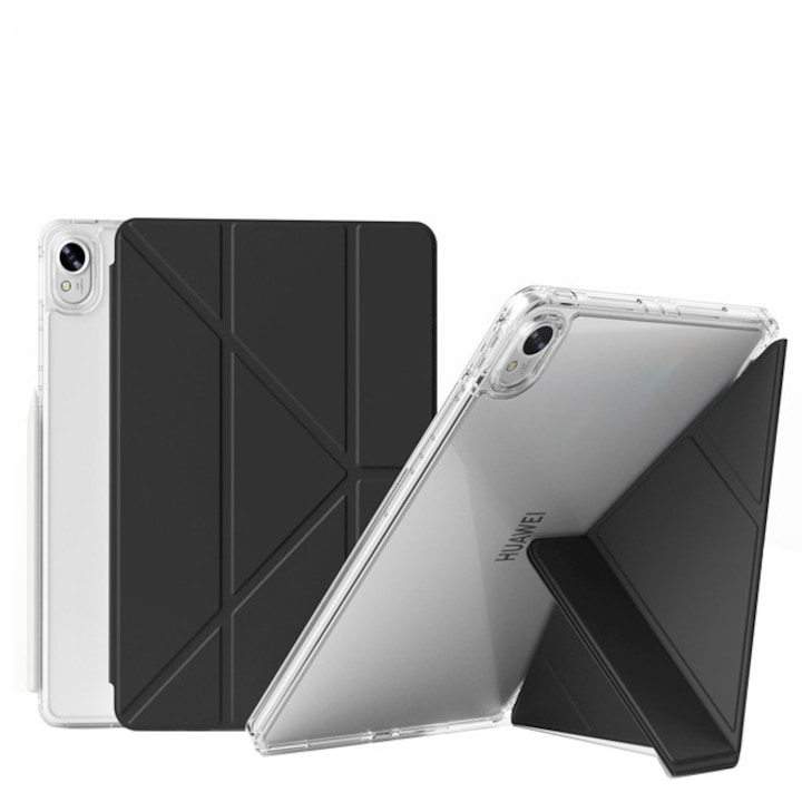 Husa tableta, pentru HUAWEI MatePad 11.5 inch/Air 11.5 inch/11.5S 11.5inch, Triple Fold in forma de Y Design, Multi unghi, Capac de piele pentru tablete cu slot pentru stilou, Trezire automata / somn，Negru, Transparent