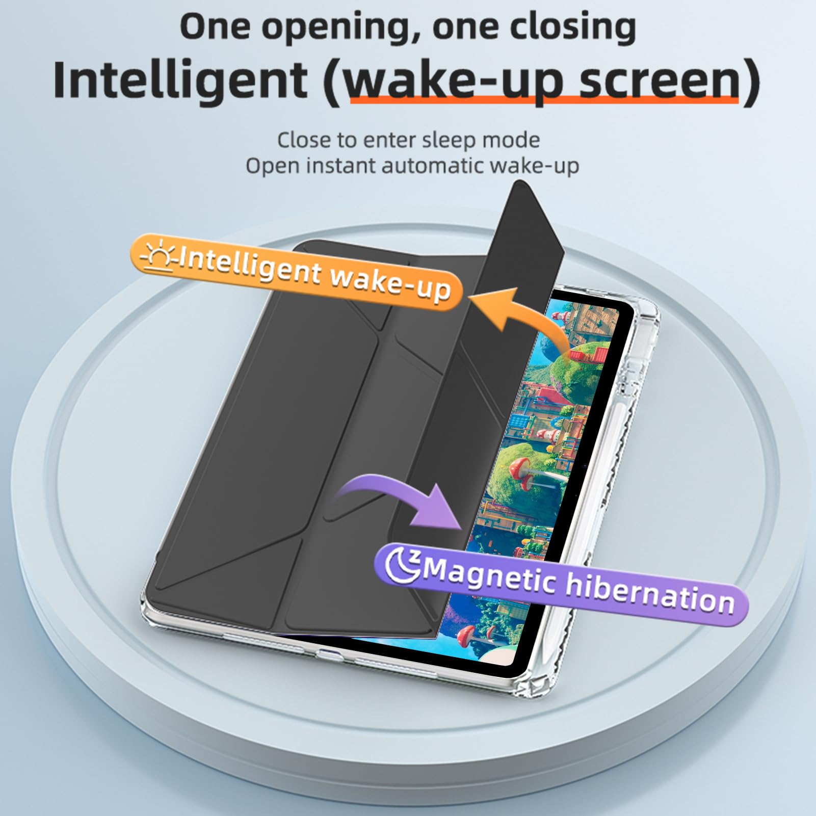 Husa tableta, pentru HUAWEI MatePad 11.5 inch/Air 11.5 inch/11.5S 11.5inch, Triple Fold in forma de Y Design, Multi unghi, Capac de piele pentru tablete cu slot pentru stilou, Trezire automata / somn，Negru, Transparent