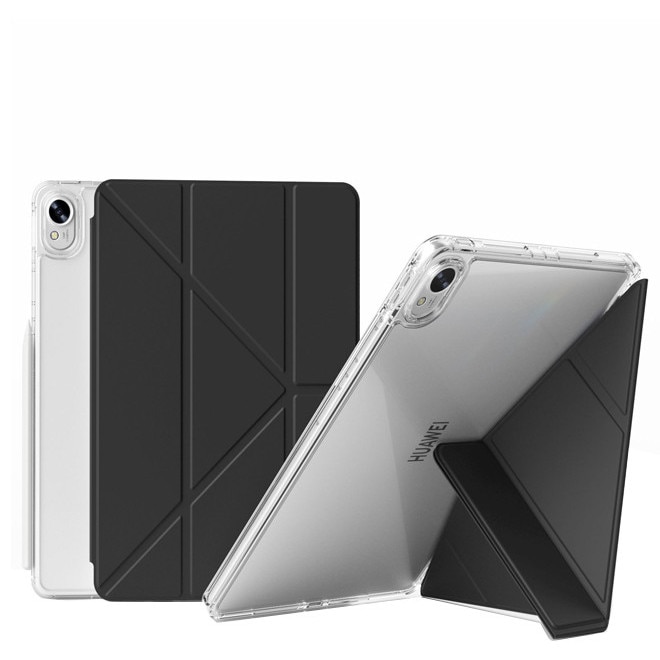 Husa tableta, pentru HUAWEI MatePad 11.5 inch/Air 11.5 inch/11.5S 11.5inch, Triple Fold in forma de Y Design, Multi unghi, Capac de piele pentru tablete cu slot pentru stilou, Trezire automata / somn，Negru, Transparent
