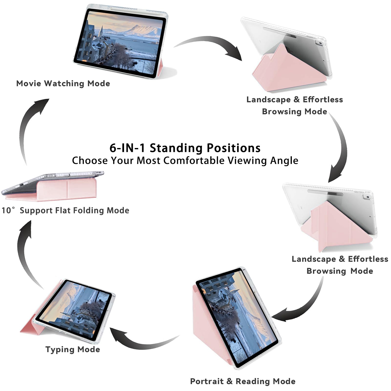 Husa tableta, pentru HUAWEI Matepad SE 11 inch, Triple Fold in forma de Y Design, Multi unghi, Capac de piele pentru tablete cu slot pentru stilou, Trezire automata / somn，Roz transparent