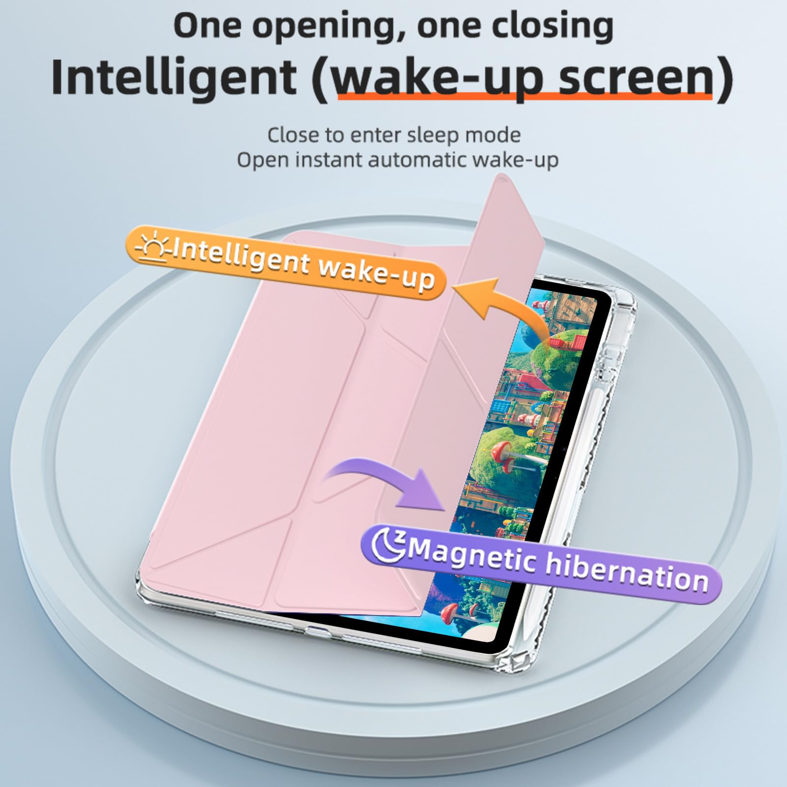 Husa tableta, pentru HUAWEI Matepad SE 11 inch, Triple Fold in forma de Y Design, Multi unghi, Capac de piele pentru tablete cu slot pentru stilou, Trezire automata / somn，Roz transparent