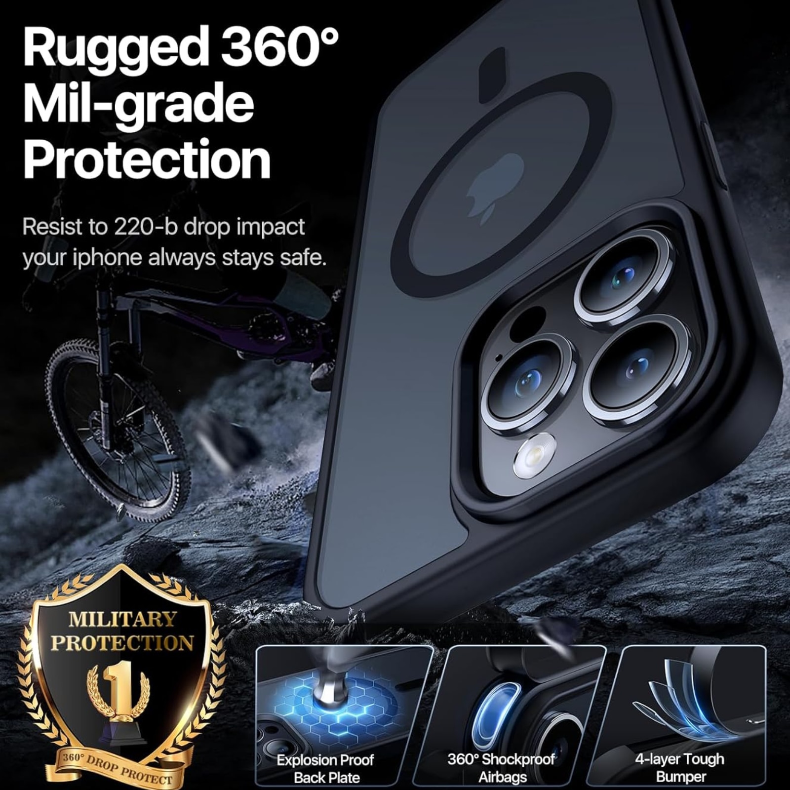 Husa pentru iPhone 16, MagSafe, Drop Resistant Shockproof, Matte Skin Black
