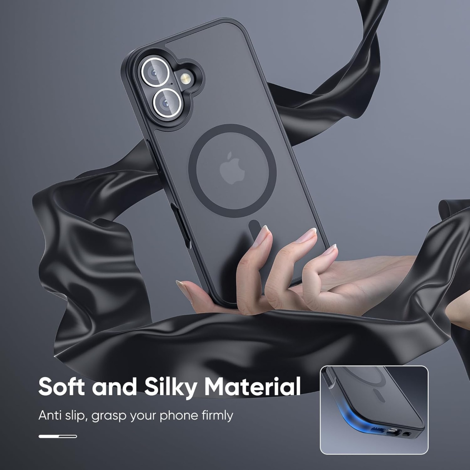 Husa pentru iPhone 16, MagSafe, Drop Resistant Shockproof, Matte Skin Black