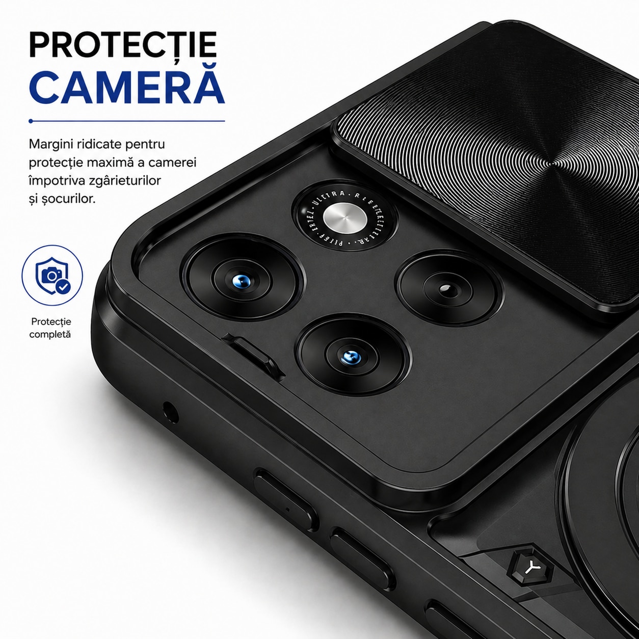 Husa Compatibila cu Motorola Edge 70 Fusion, Antisoc, Inel Rotativ 360, Stand, Protectie Camera, Negru, ALC MOBILE