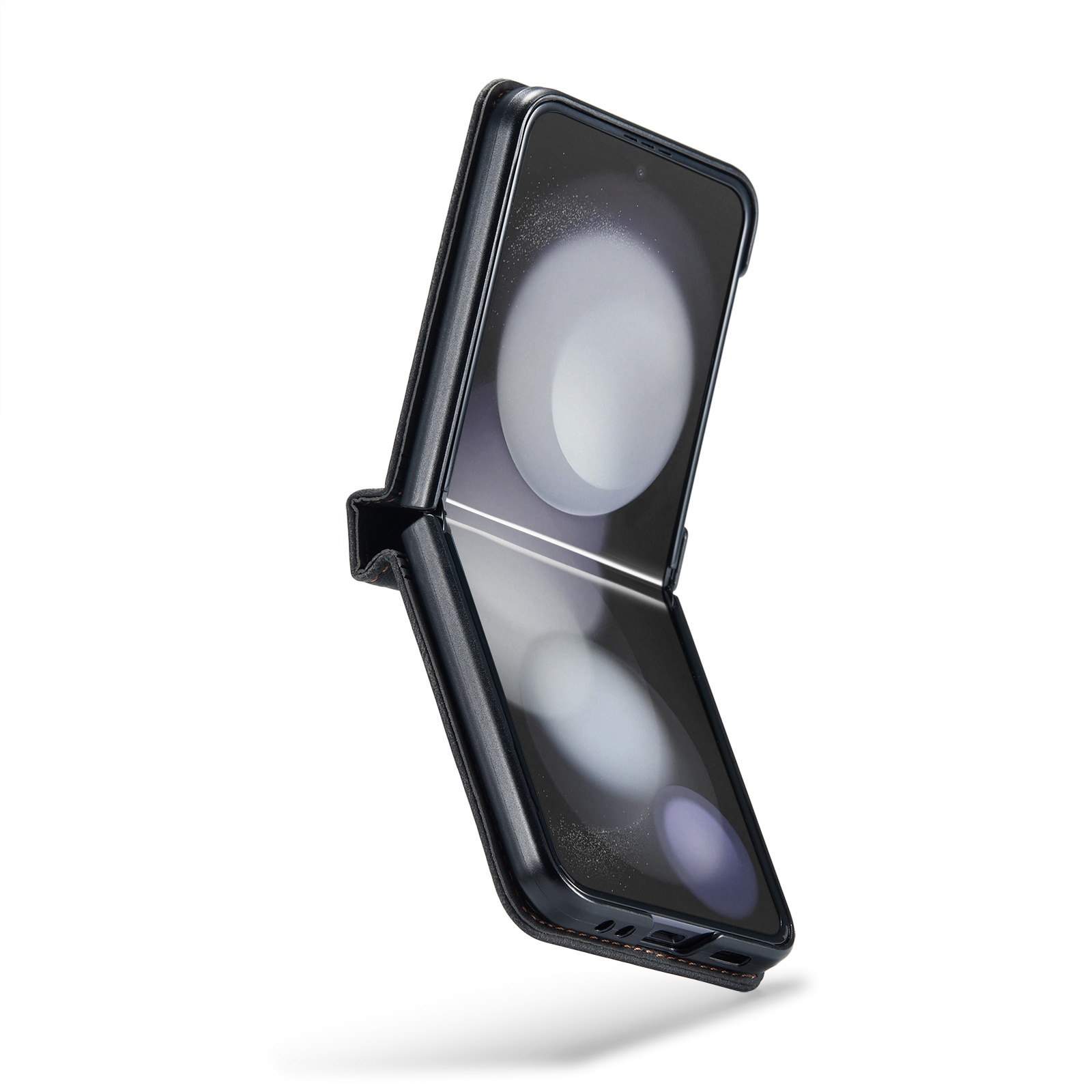 Husa pentru Samsung Galaxy Z Flip6, CaseMe Retro, piele textura moale, tip carcasa, protectie completa, curelusa mana detasabila, Negru