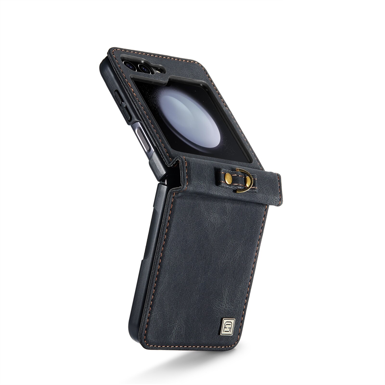 Husa pentru Samsung Galaxy Z Flip6, CaseMe Retro, piele textura moale, tip carcasa, protectie completa, curelusa mana detasabila, Negru