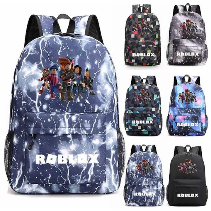 Rucsac laptop din canvas cu imprimeu Roblox, rezistent la apa, capacitate mare, albastru, 45 x 18 x 31 cm