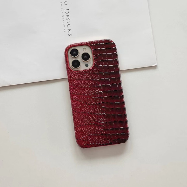 Husa de Protectie Timebox, Compatibila Apple iPhone 13 Microfibra in Interior, stil Piele de sarpe, Rosu