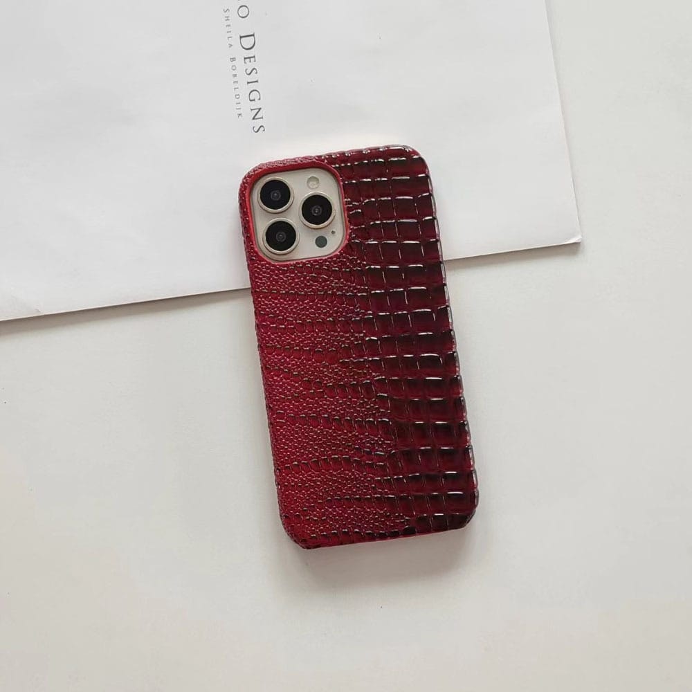 Husa de Protectie Timebox, Compatibila Apple iPhone 13 Microfibra in Interior, stil Piele de sarpe, Rosu