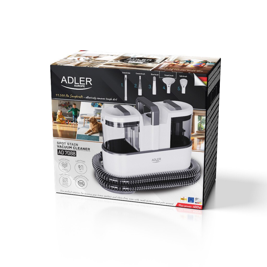 Aspirator cu spalare Adler AD-7088, 400W, 5 accesorii, alb, 1.5x0.8l