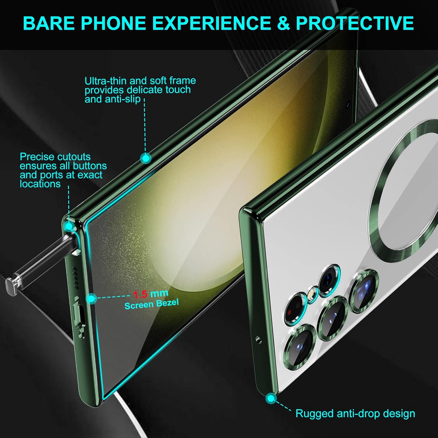 Husa compatibila cu Samsung Galaxy S26 Ultra, ALC MOBILE, pentru telefon mobil cu protectie pentru camera, Tehnologie MagSafe, rezistenta la socuri, contur Verde
