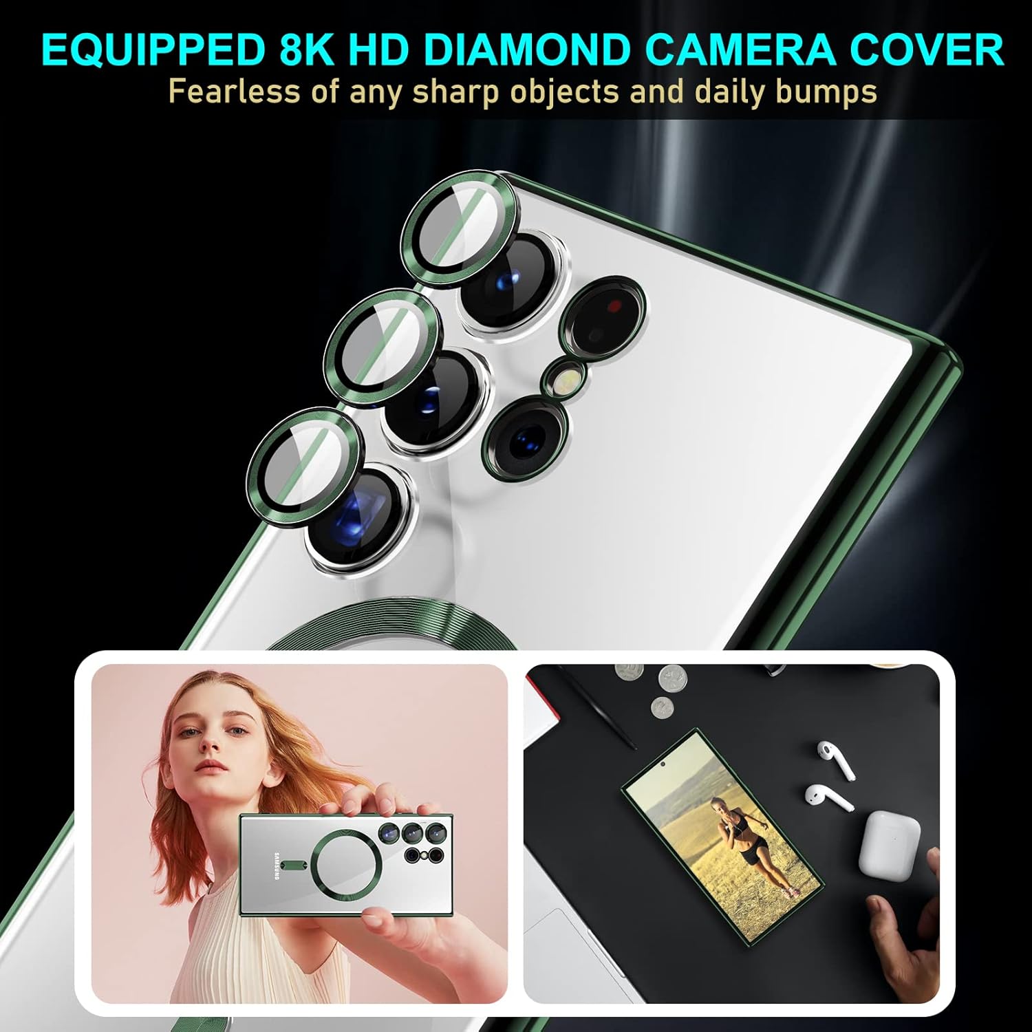 Husa compatibila cu Samsung Galaxy S26 Ultra, ALC MOBILE, pentru telefon mobil cu protectie pentru camera, Tehnologie MagSafe, rezistenta la socuri, contur Verde