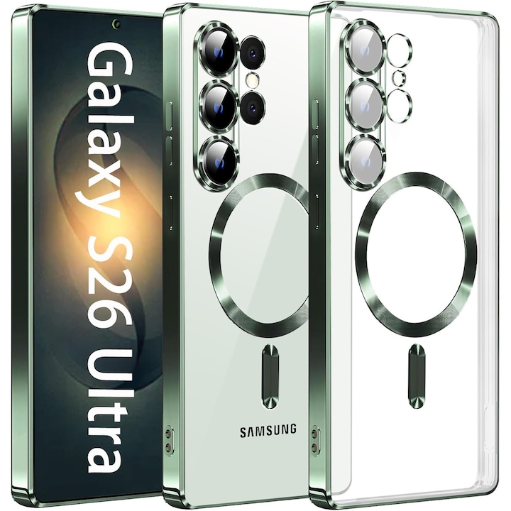 Husa compatibila cu Samsung Galaxy S26 Ultra, ALC MOBILE, pentru telefon mobil cu protectie pentru camera, Tehnologie MagSafe, rezistenta la socuri, contur Verde