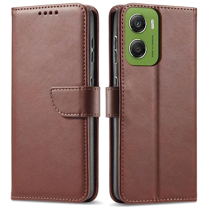 Husa pentru Motorola Moto G06 4G Daden® Wallet Flip Leather, Tip Carte, Antisoc, Inchidere magnetica, Buzunar card, Calitate Premium, Maro
