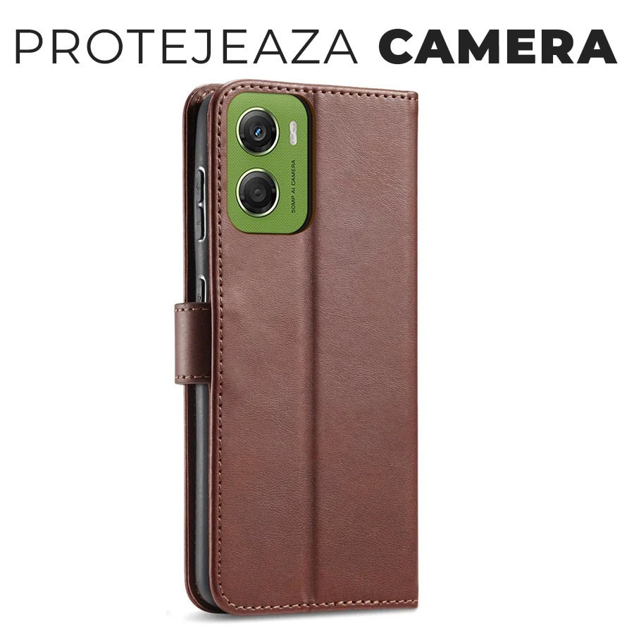 Husa pentru Motorola Moto G06 4G Daden® Wallet Flip Leather, Tip Carte, Antisoc, Inchidere magnetica, Buzunar card, Calitate Premium, Maro