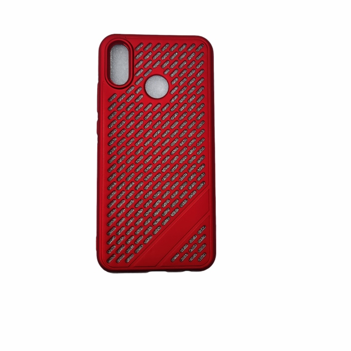 Husa compatibila cu Huawei P20 Lite, Silicon Rosu cu gauri, cu Folie Sclipici Argintiu