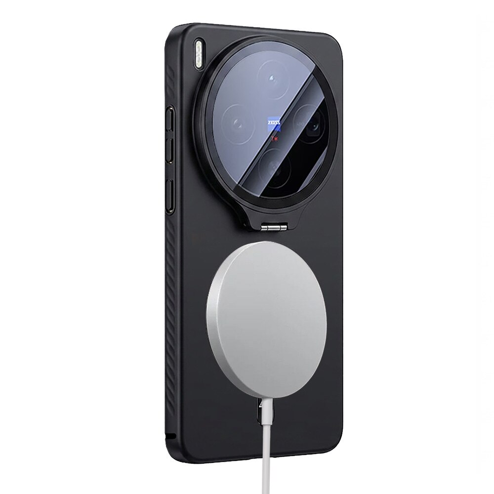 Husa etui XGSM pentru Vivo X300 Ultra, protectie din sticla pentru modulul camerei si functie suport, compatibila MagSafe, rezistenta la socuri, negru, 1 buc