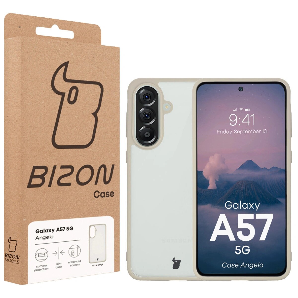 Husa, Bizon Case Angelo pentru Samsung Galaxy A57 5G, Semi-Transparent Cu Rama Bej