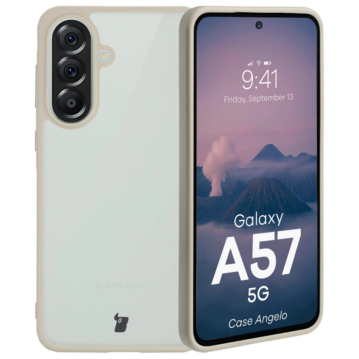 Husa, Bizon Case Angelo pentru Samsung Galaxy A57 5G, Semi-Transparent Cu Rama Bej