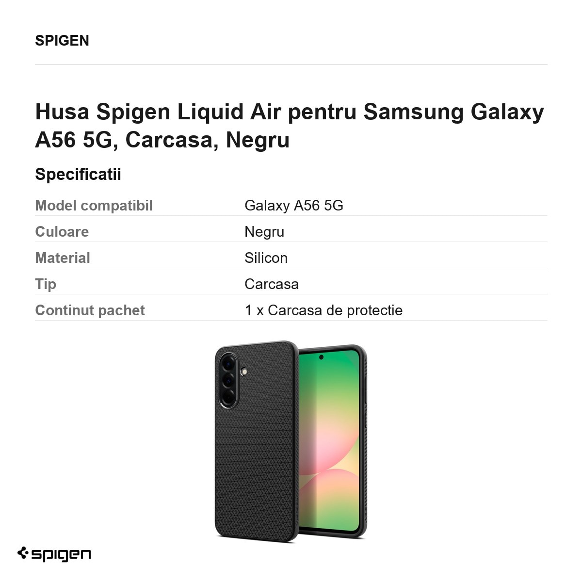 Husa Spigen Liquid Air pentru Samsung Galaxy A56 5G, Carcasa, Negru