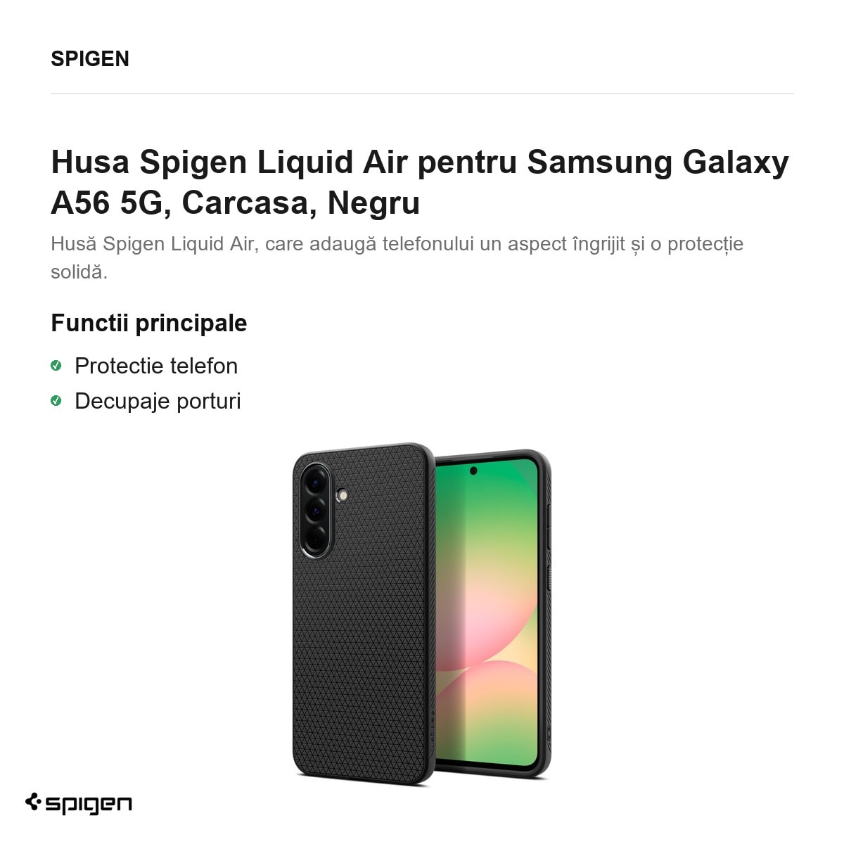 Husa Spigen Liquid Air pentru Samsung Galaxy A56 5G, Carcasa, Negru