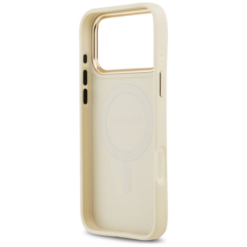 Carcasa Guess Grained Strass Logo cu MagSafe compatibila cu iPhone 17 Pro Max, Bej