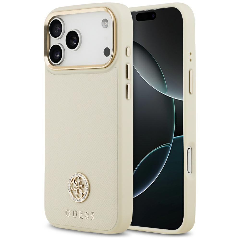 Carcasa Guess Grained Strass Logo cu MagSafe compatibila cu iPhone 17 Pro Max, Bej