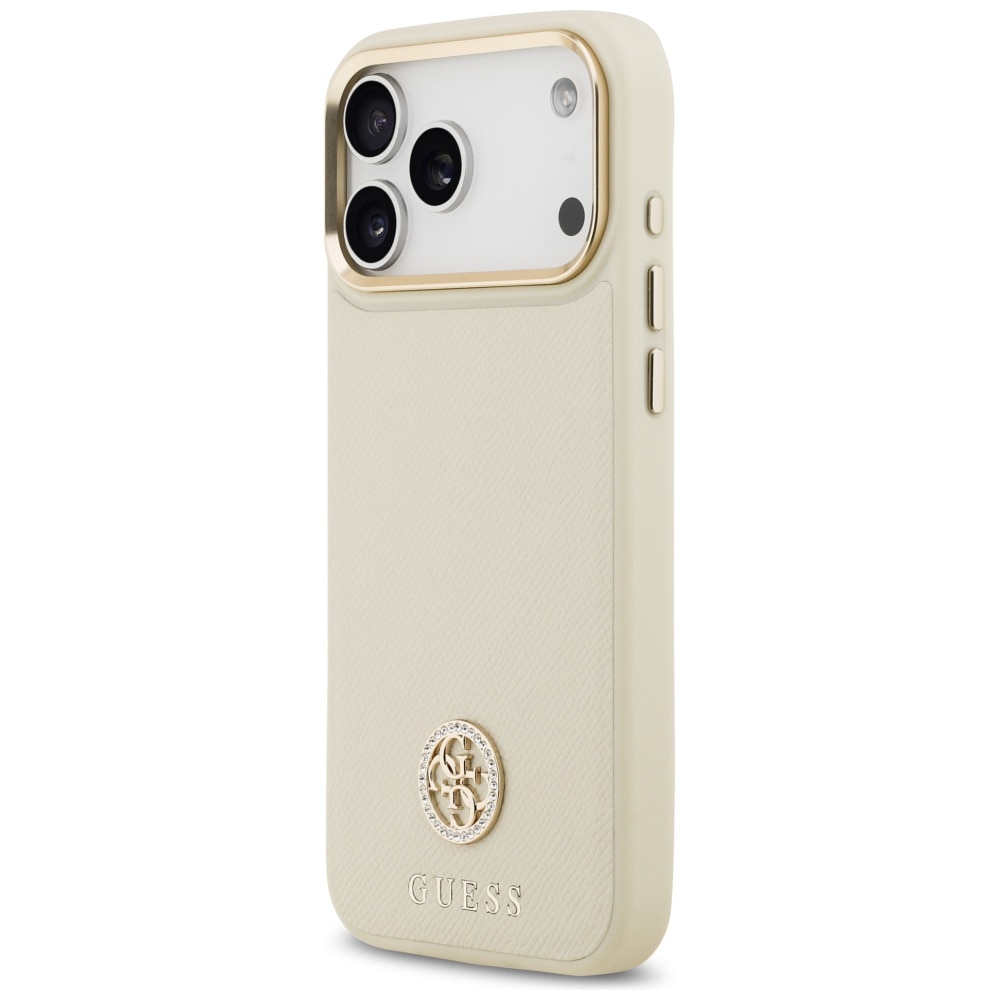 Carcasa Guess Grained Strass Logo cu MagSafe compatibila cu iPhone 17 Pro Max, Bej