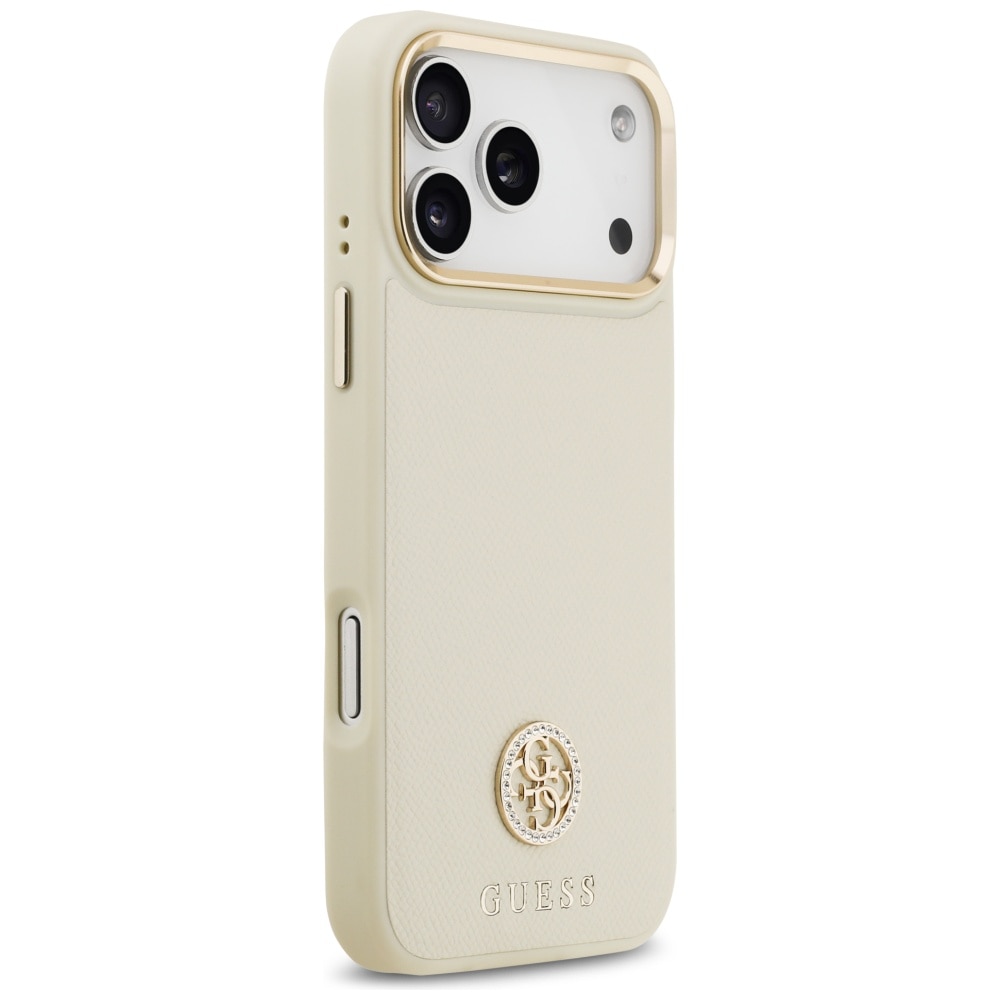 Carcasa Guess Grained Strass Logo cu MagSafe compatibila cu iPhone 17 Pro Max, Bej