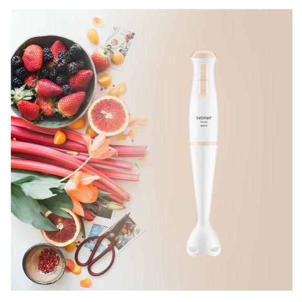 Blender de mana Zelmer ZHB4560I Pulsar, 800 W, 2 lame inox, Turbo, design ergonomic (Alb/Roz)