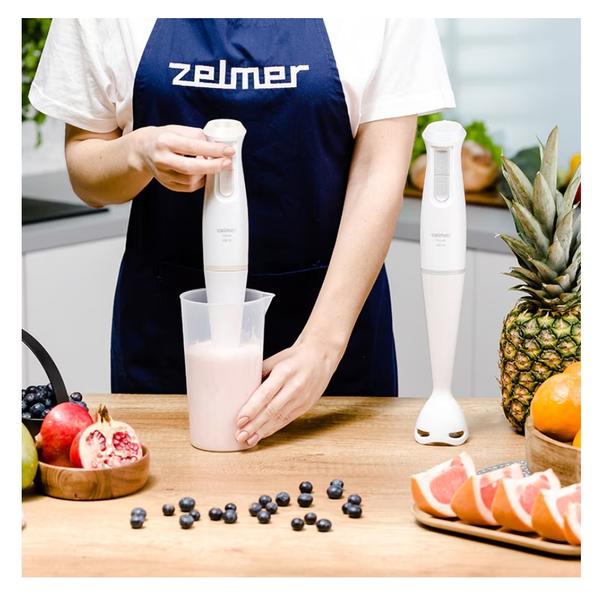 Blender de mana Zelmer ZHB4560I Pulsar, 800 W, 2 lame inox, Turbo, design ergonomic (Alb/Roz)