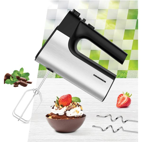 Mixer de mana Heinner HM-500BKSS, 500 W, viteza variabila (Negru/Inox)