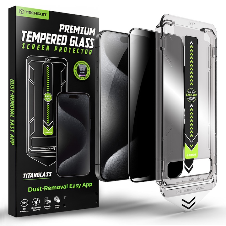 Folie telefon Techsuit TitanGlass FullCover Privacy pentru iPhone 15/16, sticlă securizată